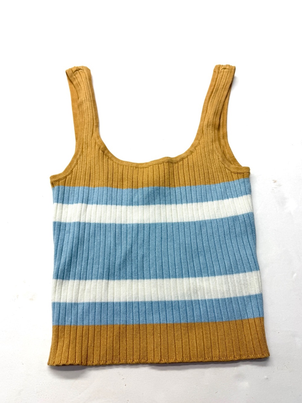Lottie Moss Striped Ribbed Knit Scoop Neck Tank Top Mustard, Blue, White Pacsun